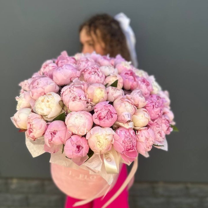 51 нежных пионов  в цилиндре в Ростове-на-Дону