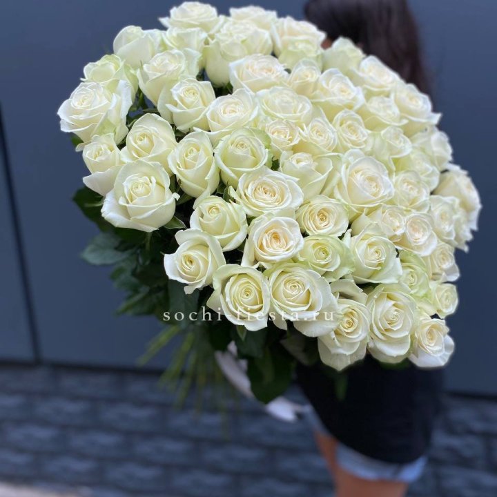 51 белоснежная высокая роза в Ростове-на-Дону